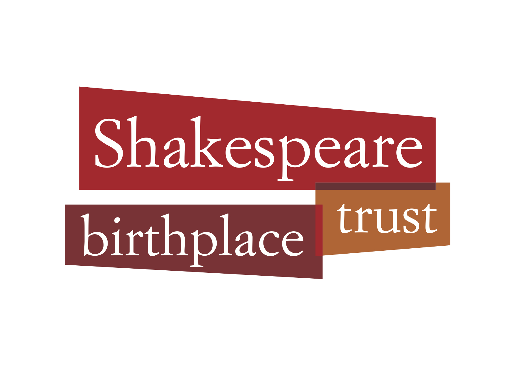 Shakespeare birthplace trust logo, white text on red and orange rectangles