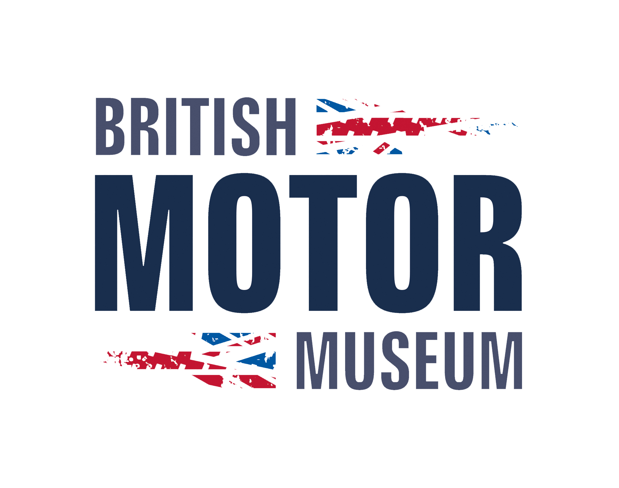 British Motor Museum logo, navy capitalised text on white background